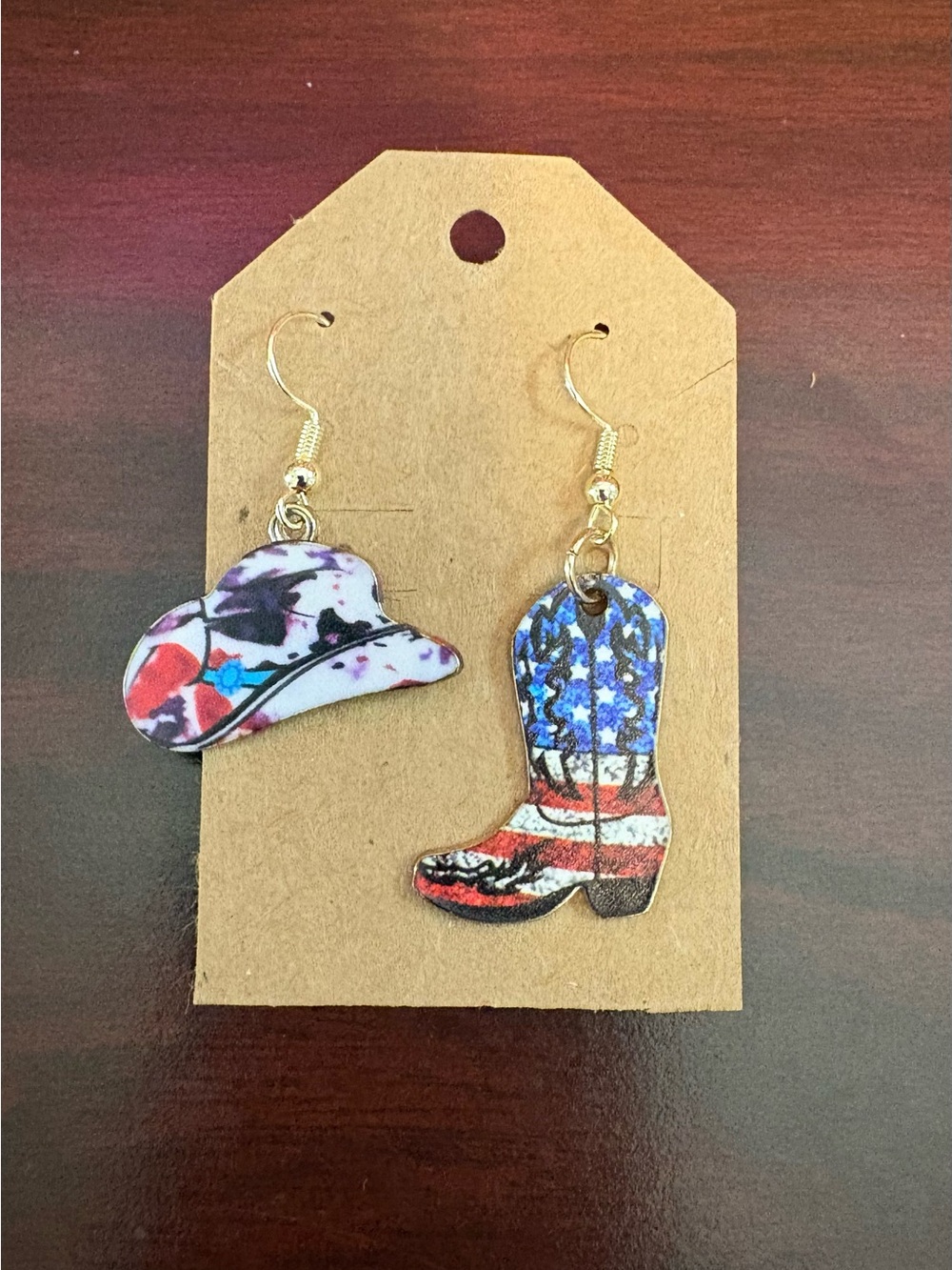 Source Unknown Kids Cowboy Hat & Boot Dangle Earrings - Red, Blue, White, Purple